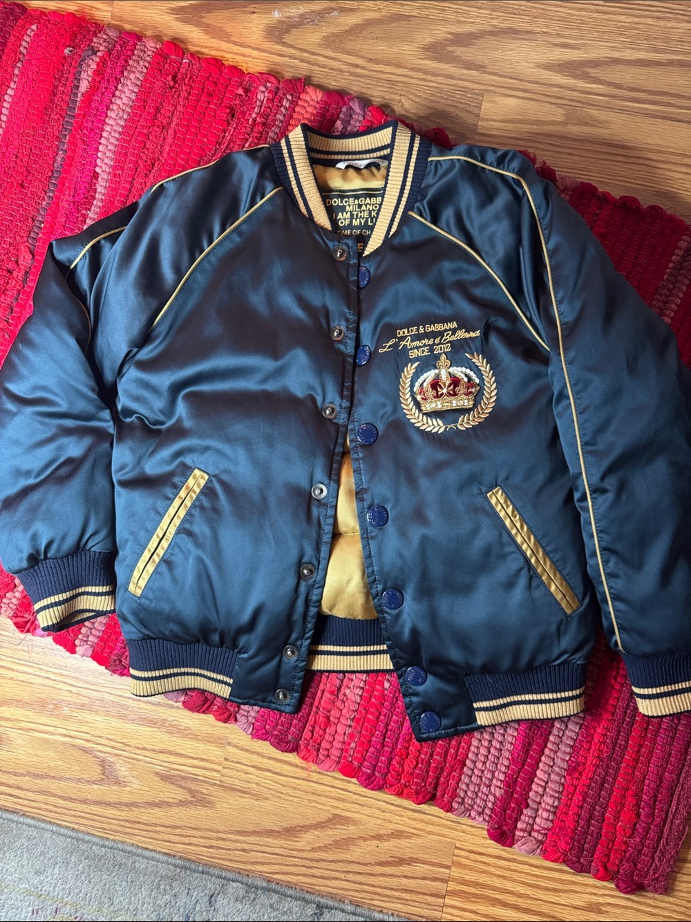 Dolce & Gabbana Navy and Gold Bomber Jacket I am the king of my life boys 6
